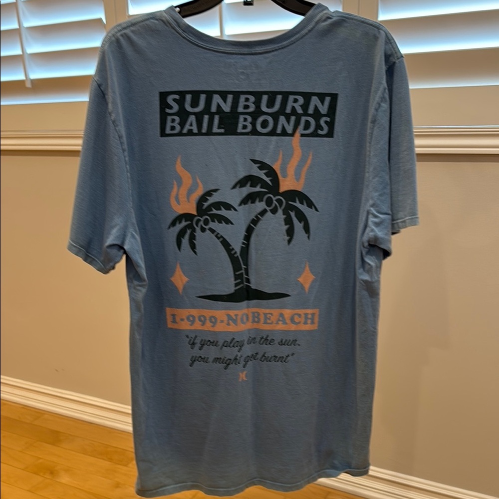Hurley Blue Short Sleeve Tee with Palm Tree Design - Picture 3 of 3